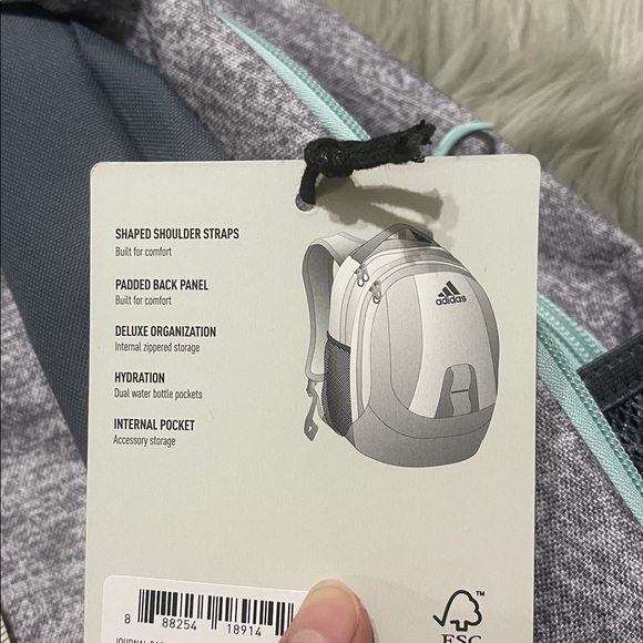 Adidas Heather Gray and Teal Backpack - Picture 6 of 7